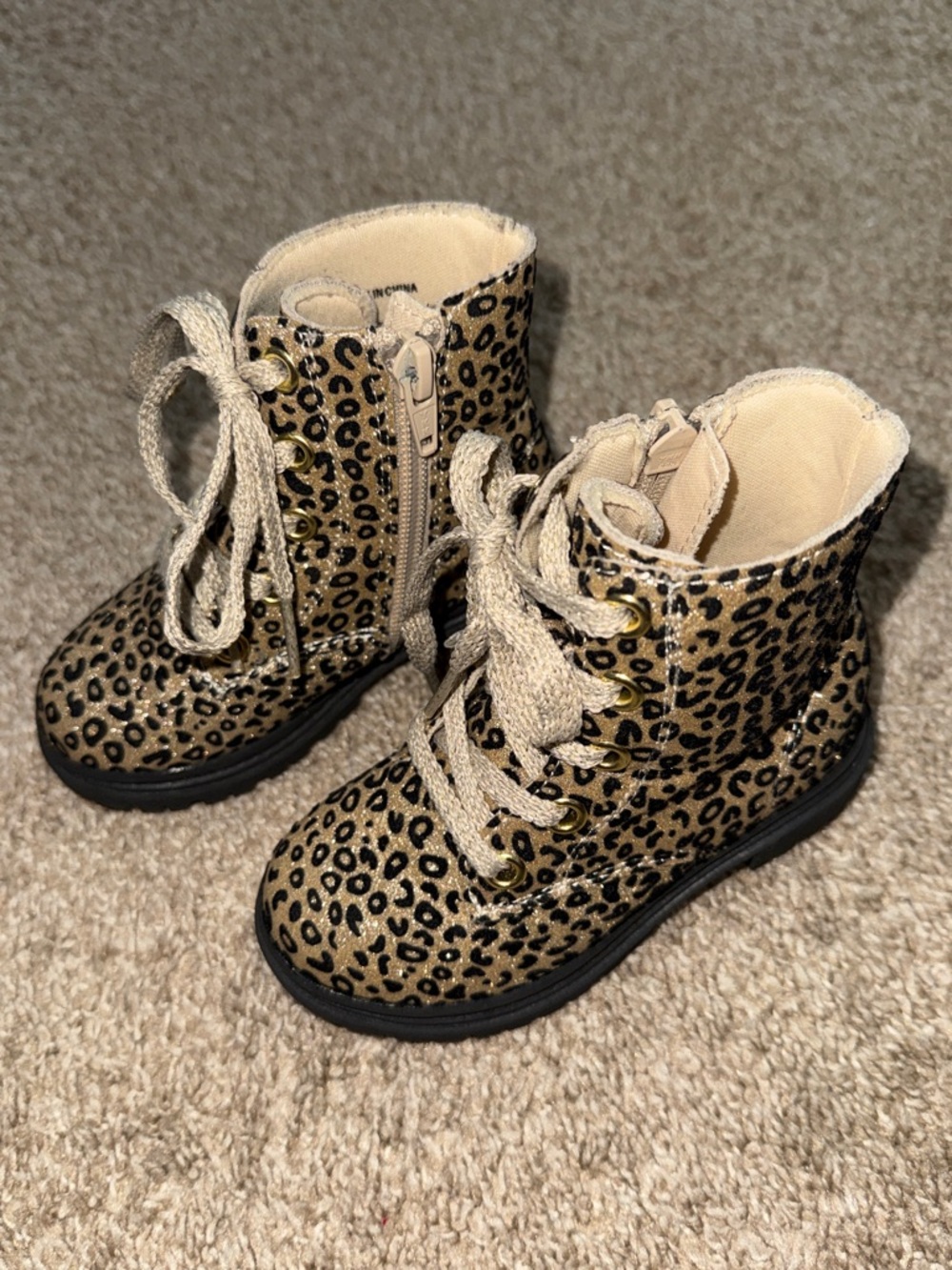 jumping beans Girls Leopard Print Lace-Up Ankle Boots - Gold